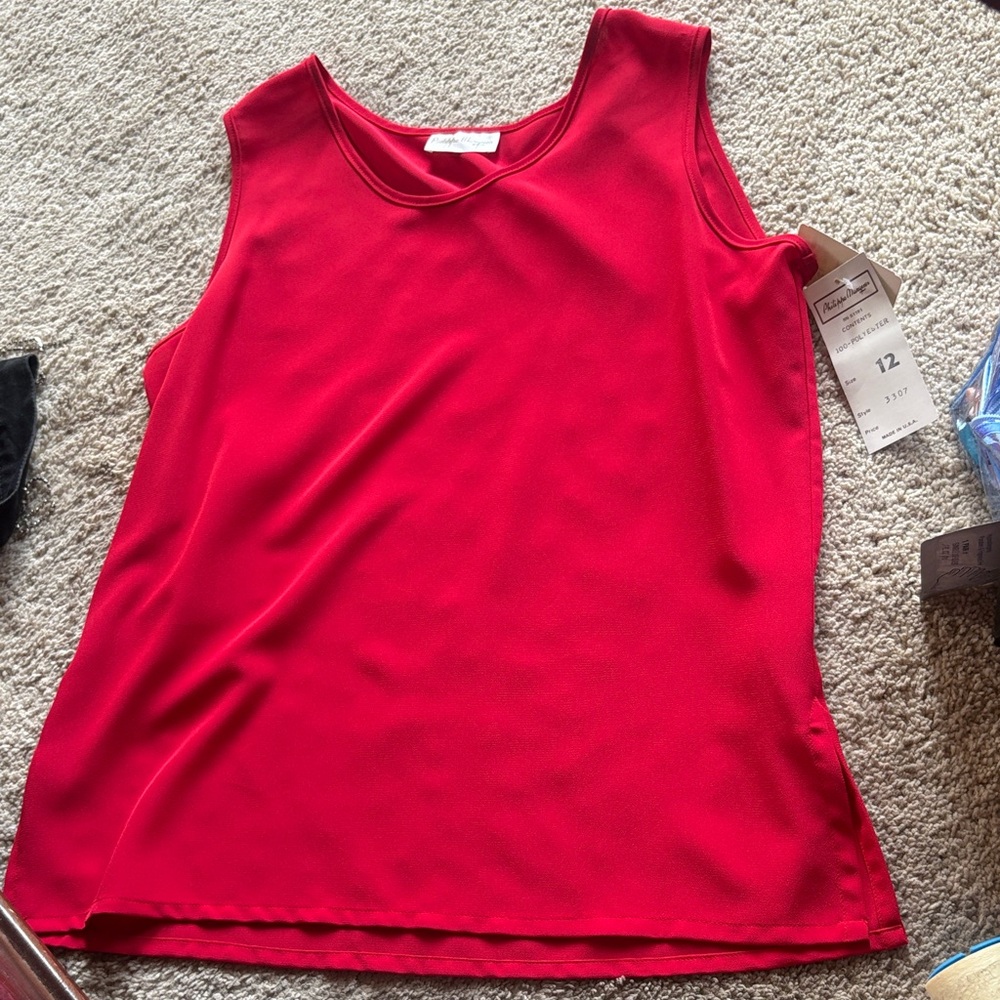 Cherry Red Sleeveless Scoop Neck poly Tank Top vintage NWT